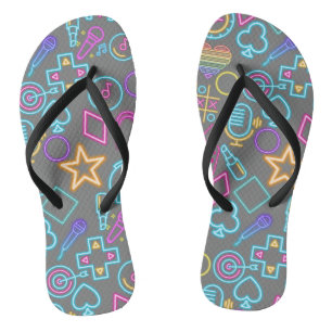 80's Neon Light Pattern 01 Grey BG Teenslippers