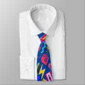  80's Pattern 01.w Blauw BG Stropdas (Gebonden)