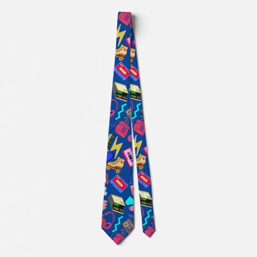  80's Pattern 01.w Blauw BG Stropdas (Voorkant)