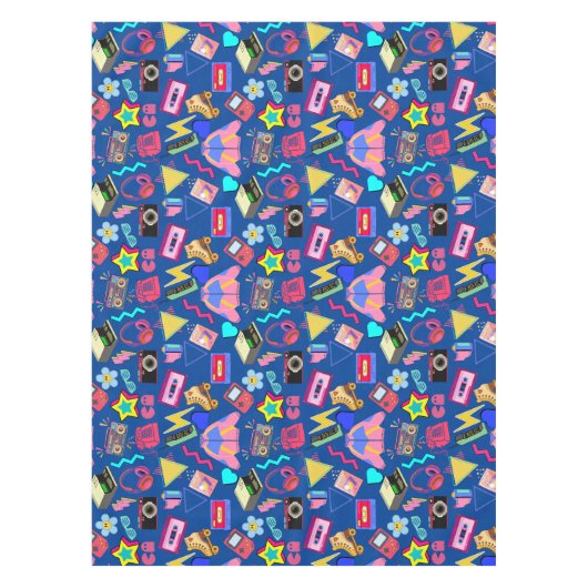 80's Pattern 01.w Blauw BG Tafelkleed (Voorkant)