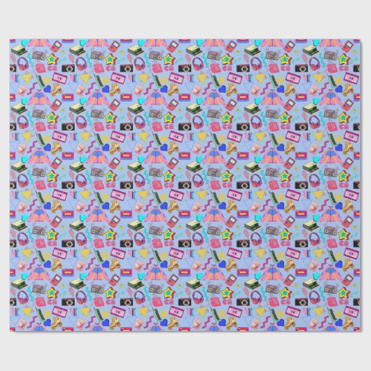  80's Pattern 01.w LBlue BG Cadeaupapier (Vlak)