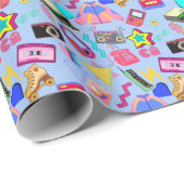  80's Pattern 01.w LBlue BG Cadeaupapier (Rol Hoek)