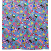 80's Pattern 01.w LBlue BG Douchegordijn (Voorkant)