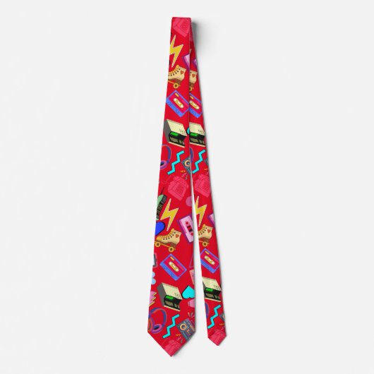 80's Pattern 01.w Rood BG Stropdas (Voorkant)