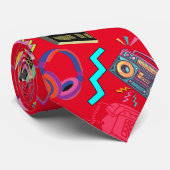80's Pattern 01.w Rood BG Stropdas (Opgerold)