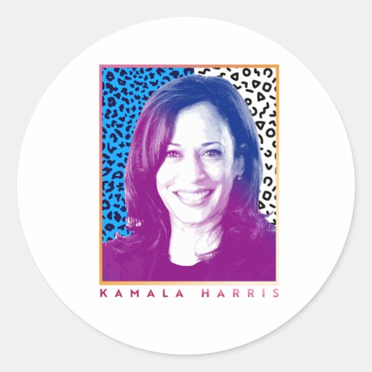 80s Poster - Kamala Harris Ronde Sticker (Voorkant)
