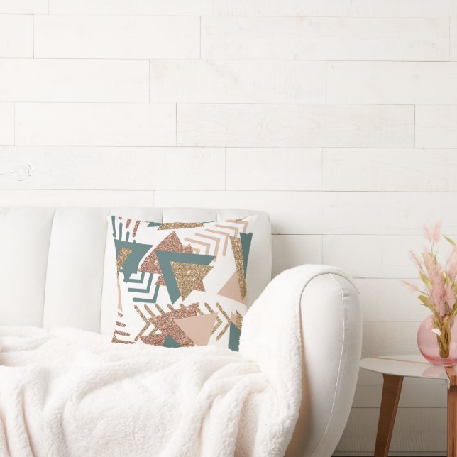 80s Retro Abstract | 70s Groen en Goud Palet Kussen (Bank)