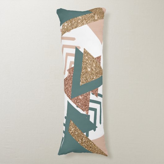 80s Retro Abstract | 70s Groen en Goud Palet Lichaamskussen (Voorkant Verticaal)