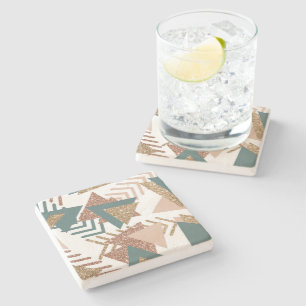 80s Retro Abstract 70s Groen en Goud Palet Stenen Onderzetter