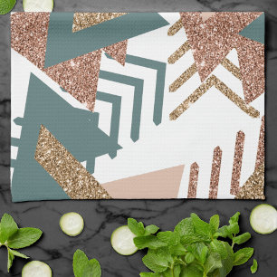 80s Retro Abstract   70s Groen en Goud Palet Theedoek