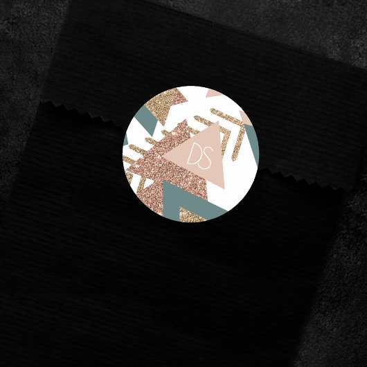 80s Retro Abstract | 70s Groen en Gouden Monogram Ronde Sticker