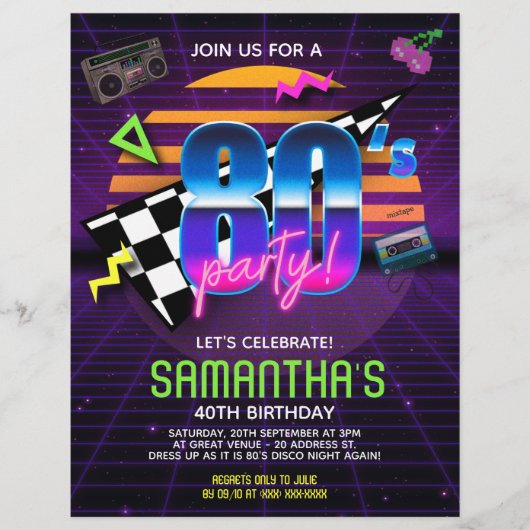 80s Retro Birthday Party Flyer (Voorkant)