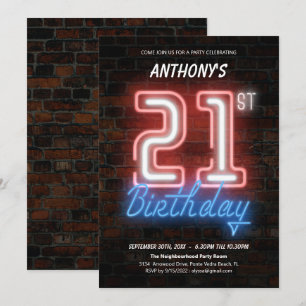 80s Retro Fun Neon Sign 21st Birthday Custom Kaart
