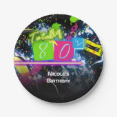 80's Retro Fun Verjaardagsfeest Neon Glow Splatter Papieren Bordje (Voorkant)