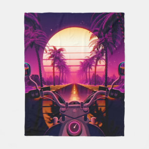 80s retro futuristic sci-fi achtergrond met motor fleece deken