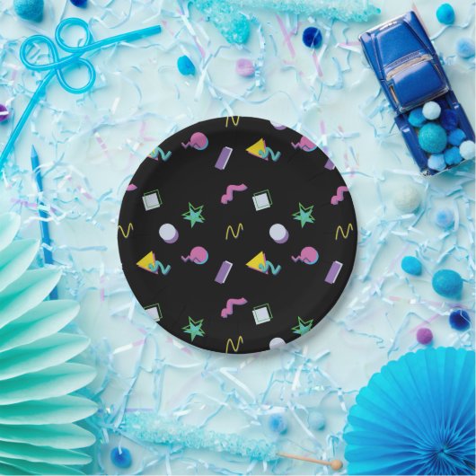 80s Retro Memphis Pop Pattern Papieren Bordje (Feest)