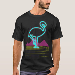 80's retro neon roze flamingo bird t-shirt