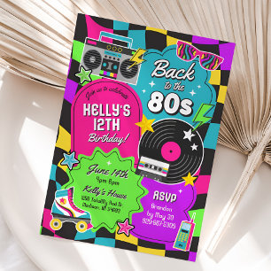80s Retro Neon Verjaardag Uitnodiging