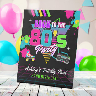 80s Retro Neon Verjaardagsbord Reclamebord Met Voetstuk