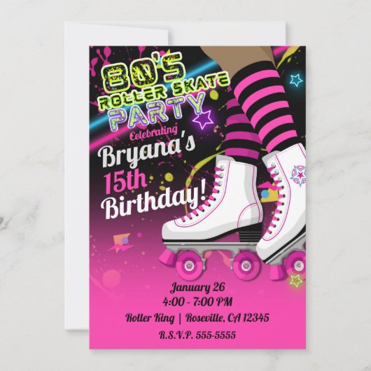80's Retro Roller Skating Schaats Dark Skin Party Kaart (Voorkant)