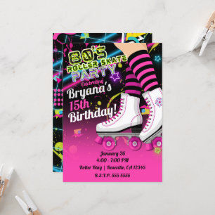 80's Retro Roller Skating Schaats Roze Feestje Kaart
