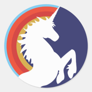 80's Retro Unicorn en Regenboogstickers Ronde Sticker