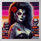 80s Retrowave Gothic Meisje Poster (Voorkant)