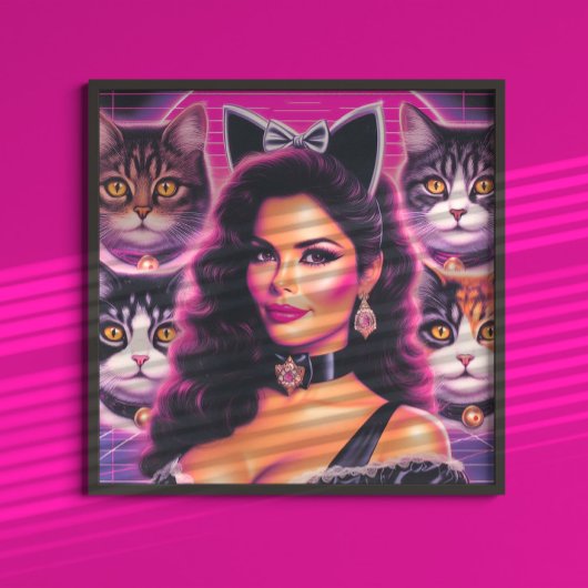 80s Retrowave Kat Vrouw Poster