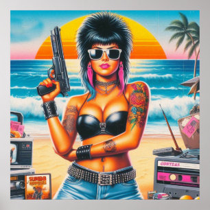 80s Retrowave Punk Meisje Poster