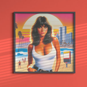 80s Retrowave Summer Girl Poster
