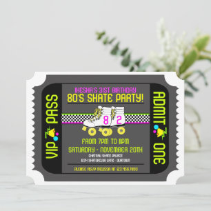 80s Rollerskate Ticket Style Party Invitations