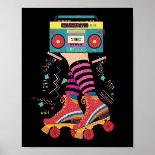 80s Rollerskates  Roller Skating Disco Girl Poster