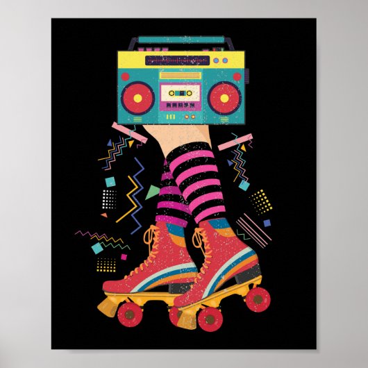 80s Rollerskates  Roller Skating Disco Girl Poster (Voorkant)