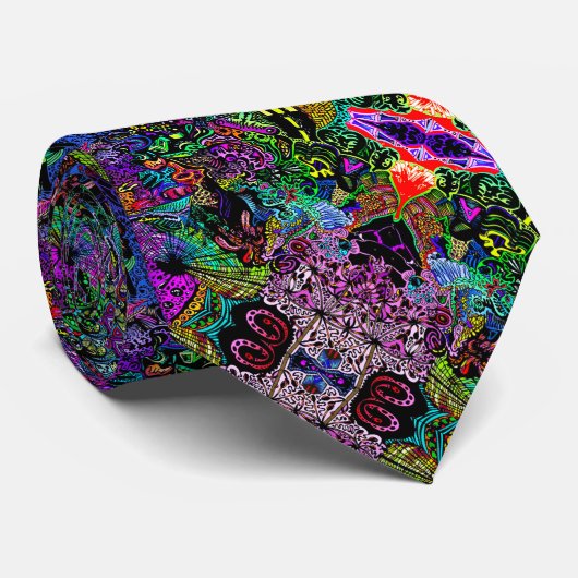 80's Running Man Psychedelic Silk Foulard Stropdas (Opgerold)