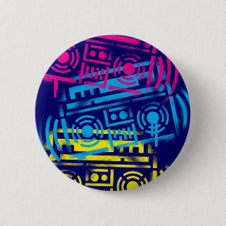 80's Stenciled Boomboxen Ronde Button 5,7 Cm