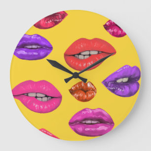 80's stijl: kleurrijk lippenpatroon. grote klok