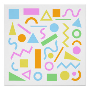 80s stijl vorm patroon kleur op wit perfect poster
