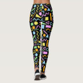 80s Stijl Vorm Patroon Kleur op Zwart Leggings (Achterkant)