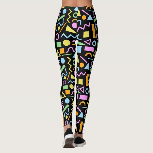 80s Stijl Vorm Patroon Kleur op Zwart Leggings (Achterkant)