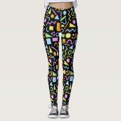 80s Stijl Vorm Patroon Kleur op Zwart Leggings (Voorkant)