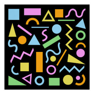 80s stijl vorm patroon kleur op zwart perfect poster