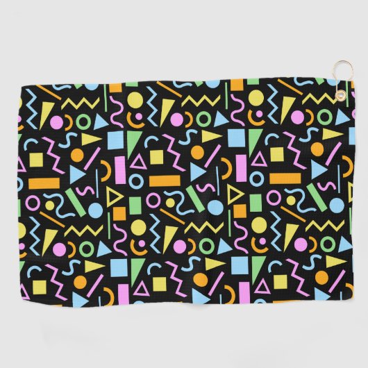 80s Stijl Vorm RPT Patroon Kleur op Zwart Golfhanddoek (Horizontaal)