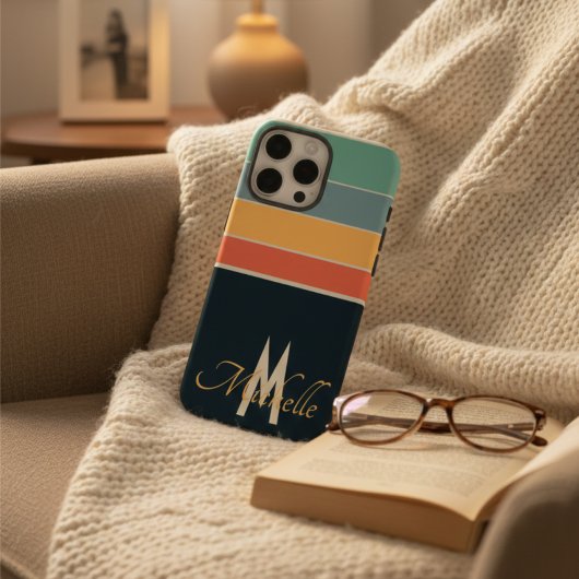 80s  Stripe eenvoudig monogram initiaal aangepast Case-Mate iPhone Case