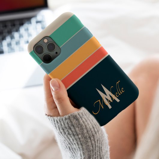 80s Stripe eenvoudig monogram initiaal aangepast Case-Mate iPhone Case