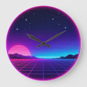80s Synthwave Neon Sunset Circle Geometric Graphic Grote Klok (Voorkant)