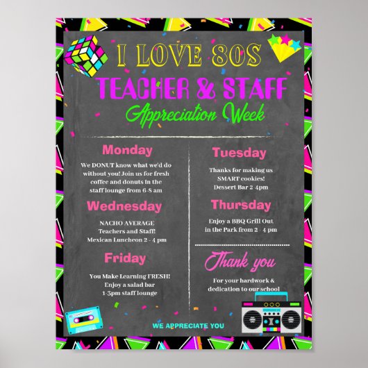 80s Teacher Staff Appreciation week sjabloon Poster (Voorkant)