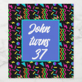 80's themapatroon retro zwarte verjaardag wijn etiket (Enkel label)