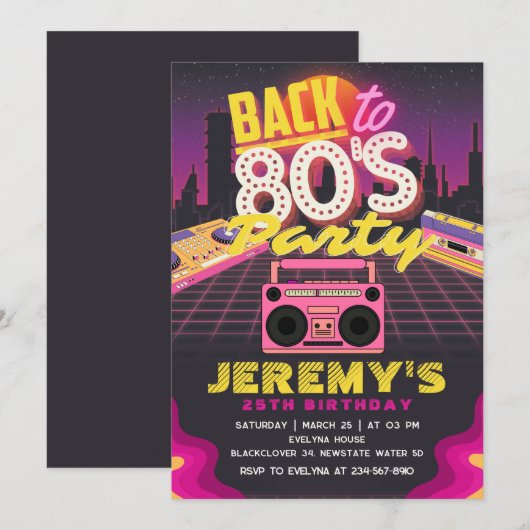 80s Thème Anniversaire Invitation de fête (Devant / Derrière)