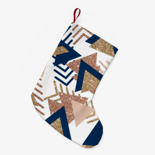 80s Trendy Abstract Navy en Roos Gold Custom Kleine Kerstsok