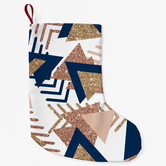 80s Trendy Abstract | Navy en Roos Gold Custom Kleine Kerstsok (Voorkant)